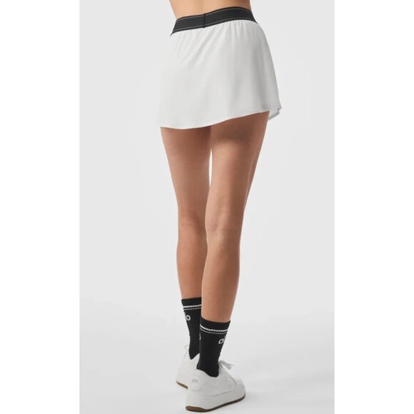 Alo Match Point Tennis Skirt White Black Active Sports Exercise Run Mini Skort - Picture 3 of 17